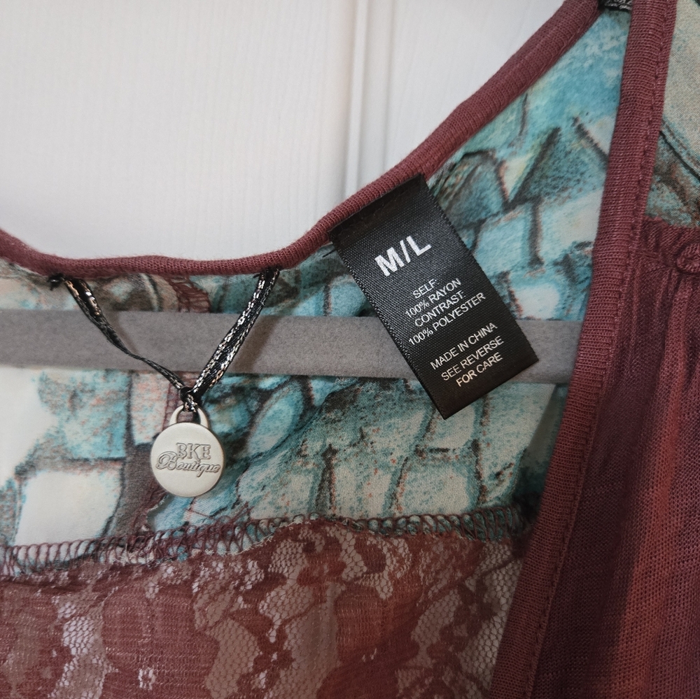 Multicolor Patterned Blouse With Lace Detail - image 2